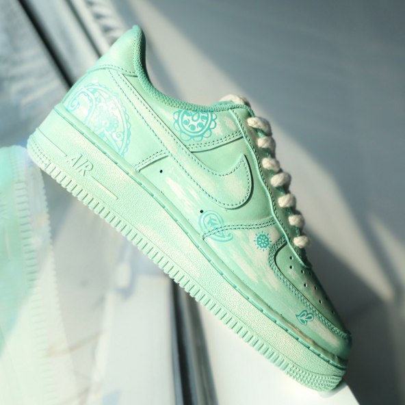 [Custom Women's ocean-themed cashew flower sneakers]  Air Force 1 Skateboarding Shoes Women's