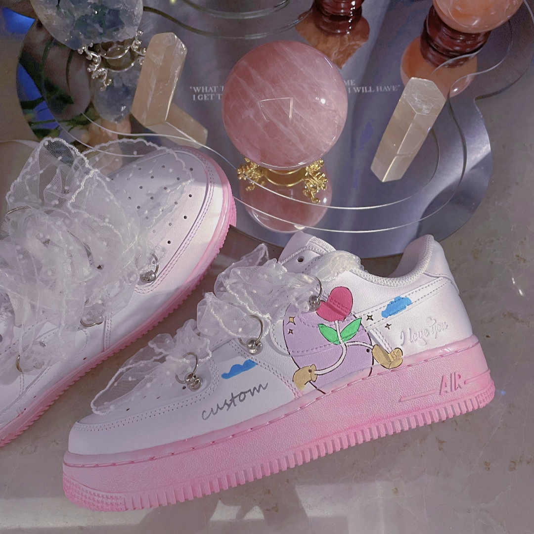 [Custom Women's heart-shaped escape sneakers]  Air Force 1 Skateboarding Shoes Women's Low-top Pink/white