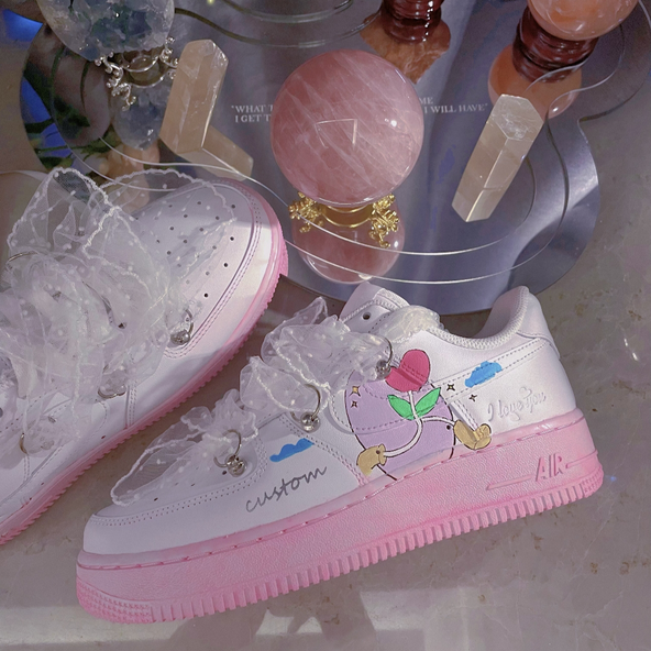 [Custom Women's heart-shaped escape sneakers]  Air Force 1 Skateboarding Shoes Women's Low-top Pink/white