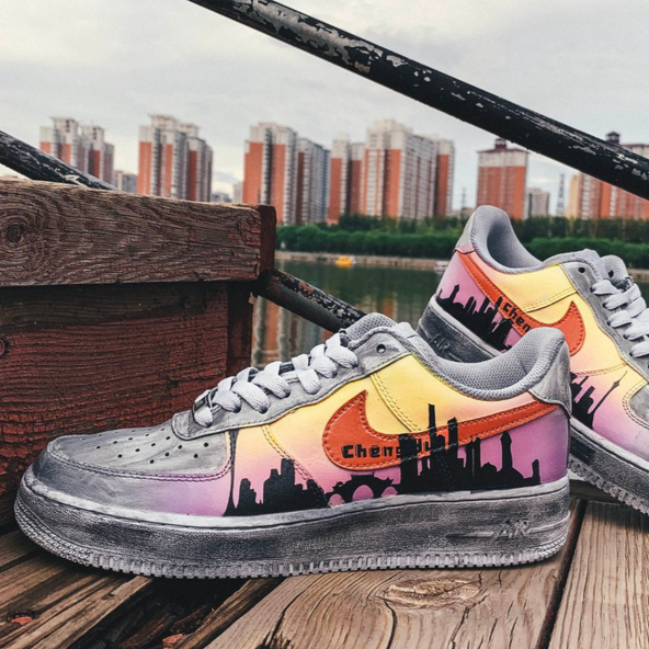 [Custom Women's Chengdu city limited edition gray, purple and yellow]  Air Force 1 Skateboarding Shoes Women's Low-top Gray-purple-yellow