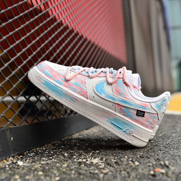 [Custom Women's Macaron Love in blue and pink]  Air Force 1 Skateboarding Shoes Women's Low-top Blue/pink