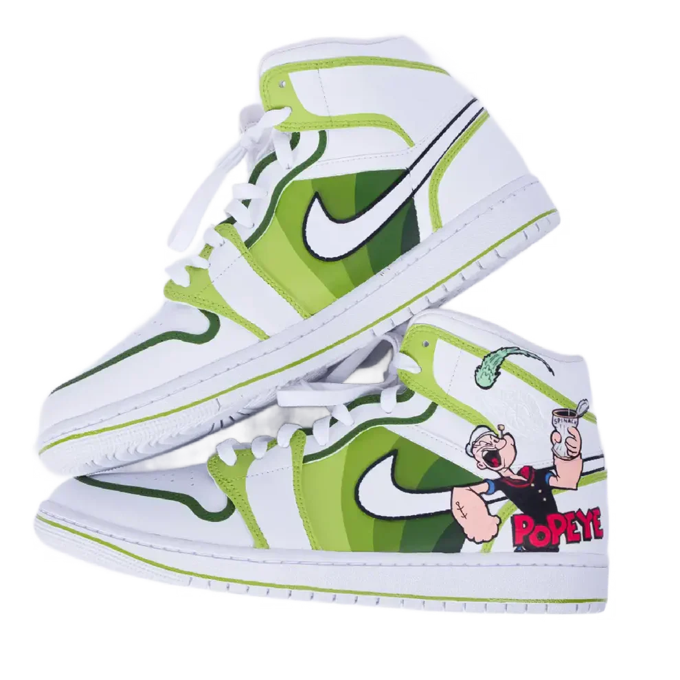 [Custom Popeye] Air Jordan 1 High Top Unisex Skateboarding Shoes Hand-painted