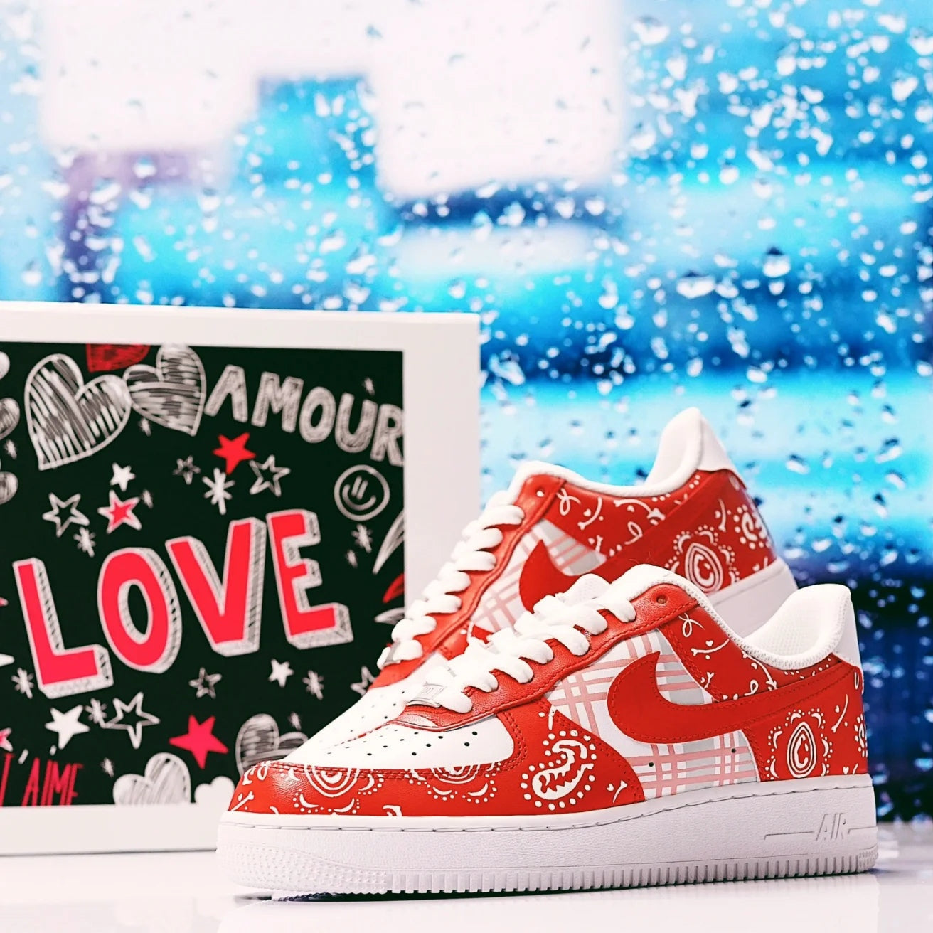 [Custom The checkered cashew fruit flowers are red]  Air Force 1 Skateboarding Shoes Women's