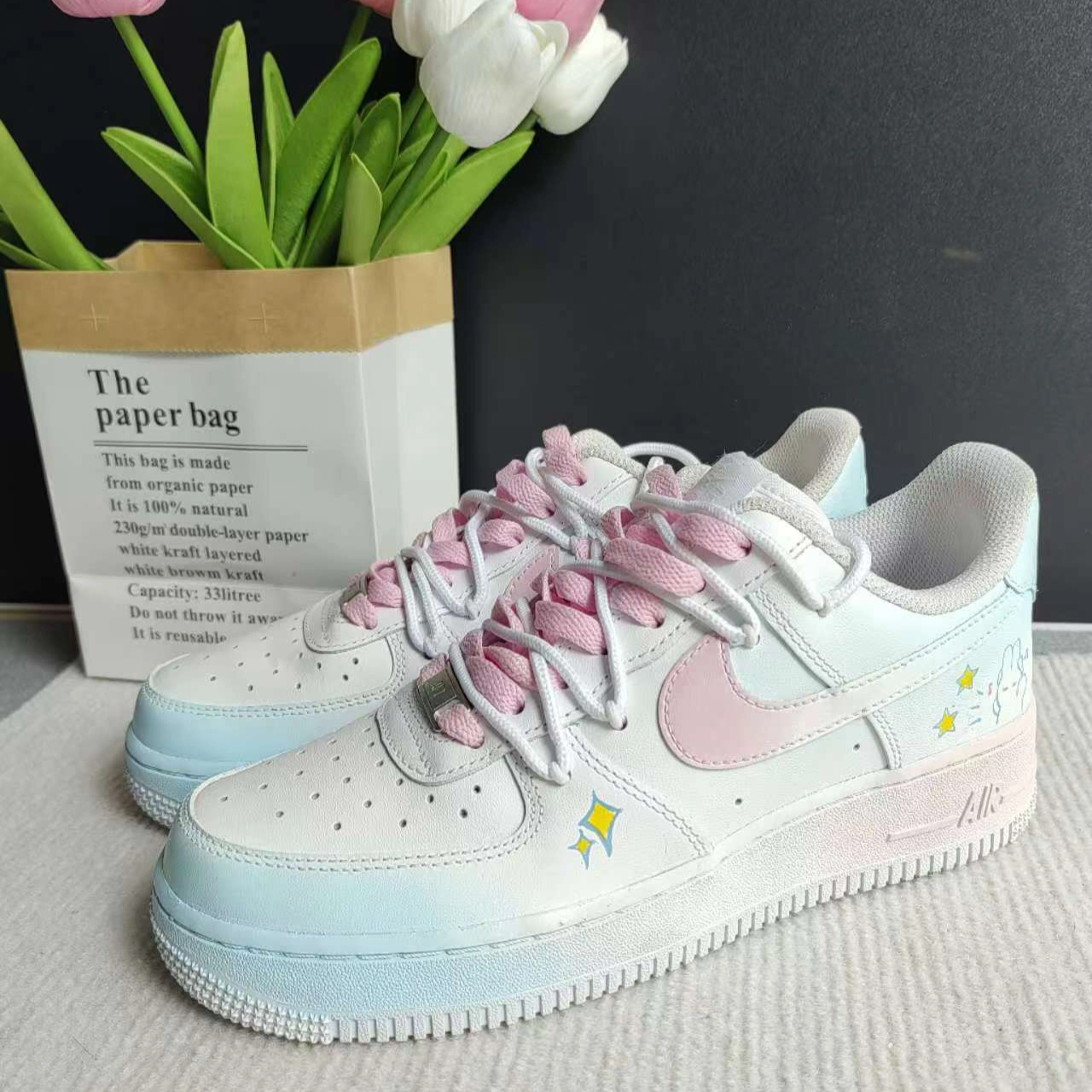 [Custom Travel Around The Galaxy]  Air Force 1 Skateboarding Shoes Women's Low-top Blue/pink/white