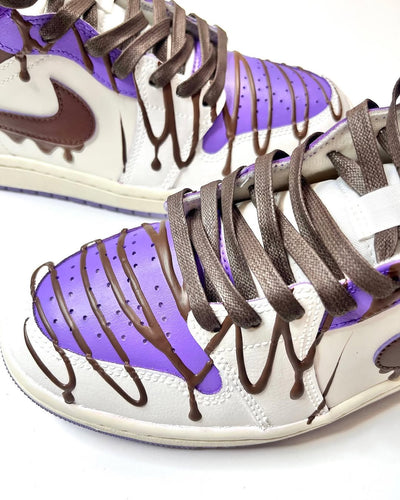 [Custom Taro Chocolate Ice Cream] Air Jordan 1 High Top Unisex Skateboarding Shoes Purple