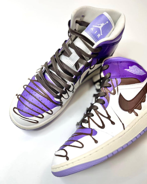 [Custom Taro Chocolate Ice Cream] Air Jordan 1 High Top Unisex Skateboarding Shoes Purple