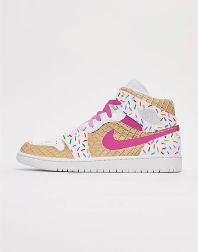 [Custom Strawberry Ice Cream] Air Jordan 1 High Top Unisex Skateboarding Shoes White/Pink