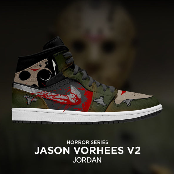 [Custom Jason Voorhees V.2 X Halloween Series] Air Jordan 1 Mid Top Unisex Skateboarding Shoes