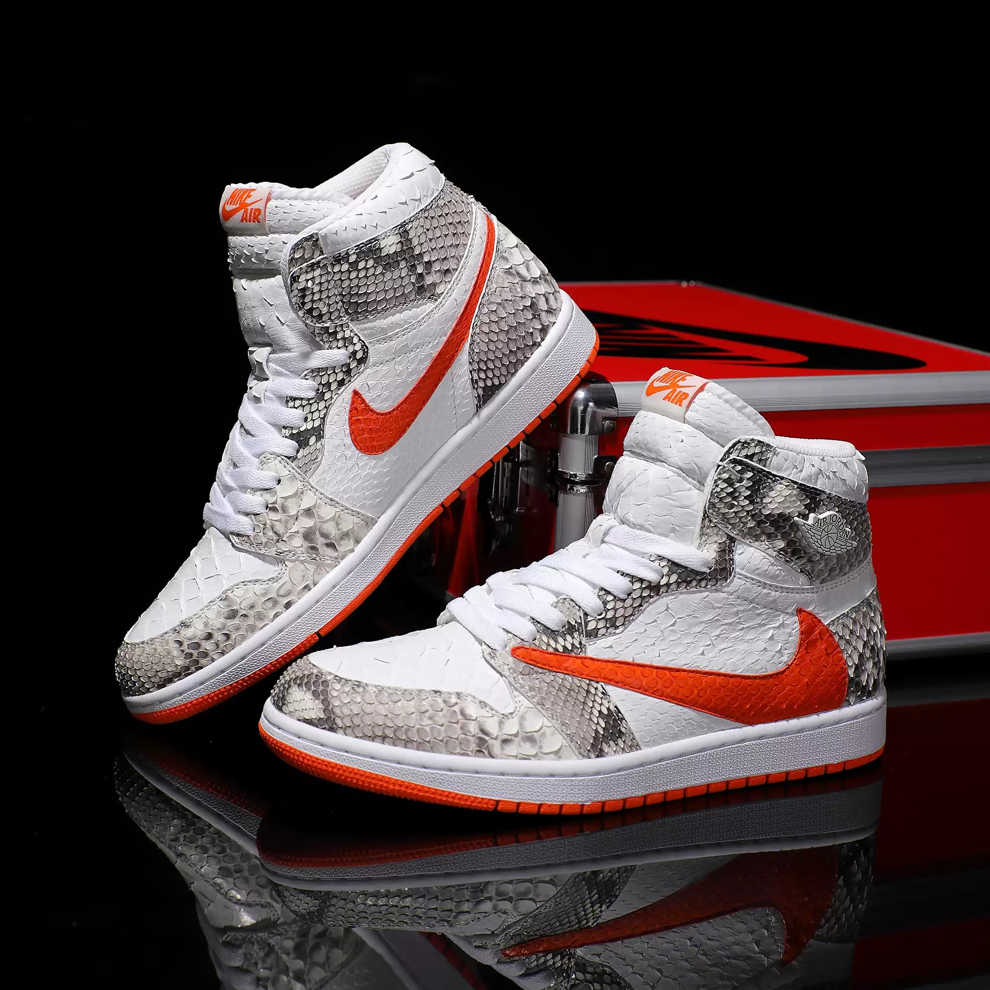 [Custom Natural-colored Python Pattern - Backwards Swoosh] Air Jordan High - Top Skateboarding Shoes Unisex