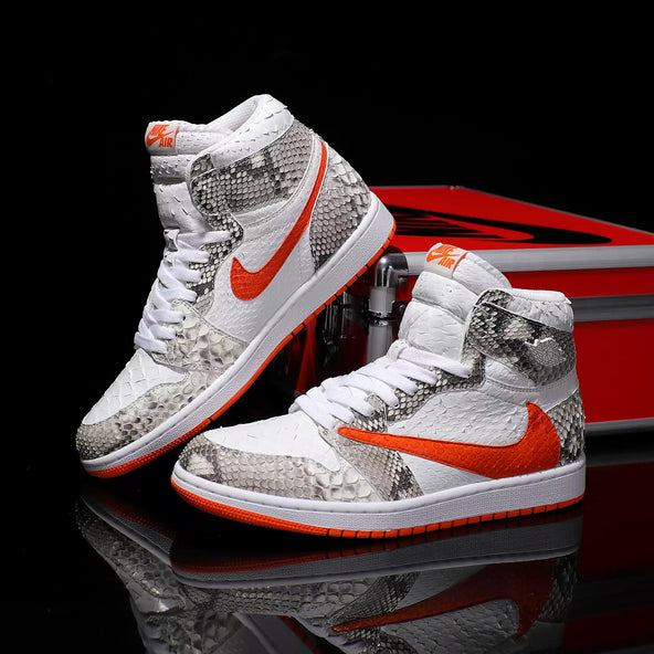 [Custom Natural-colored Python Pattern - Backwards Swoosh] Air Jordan High - Top Skateboarding Shoes Unisex