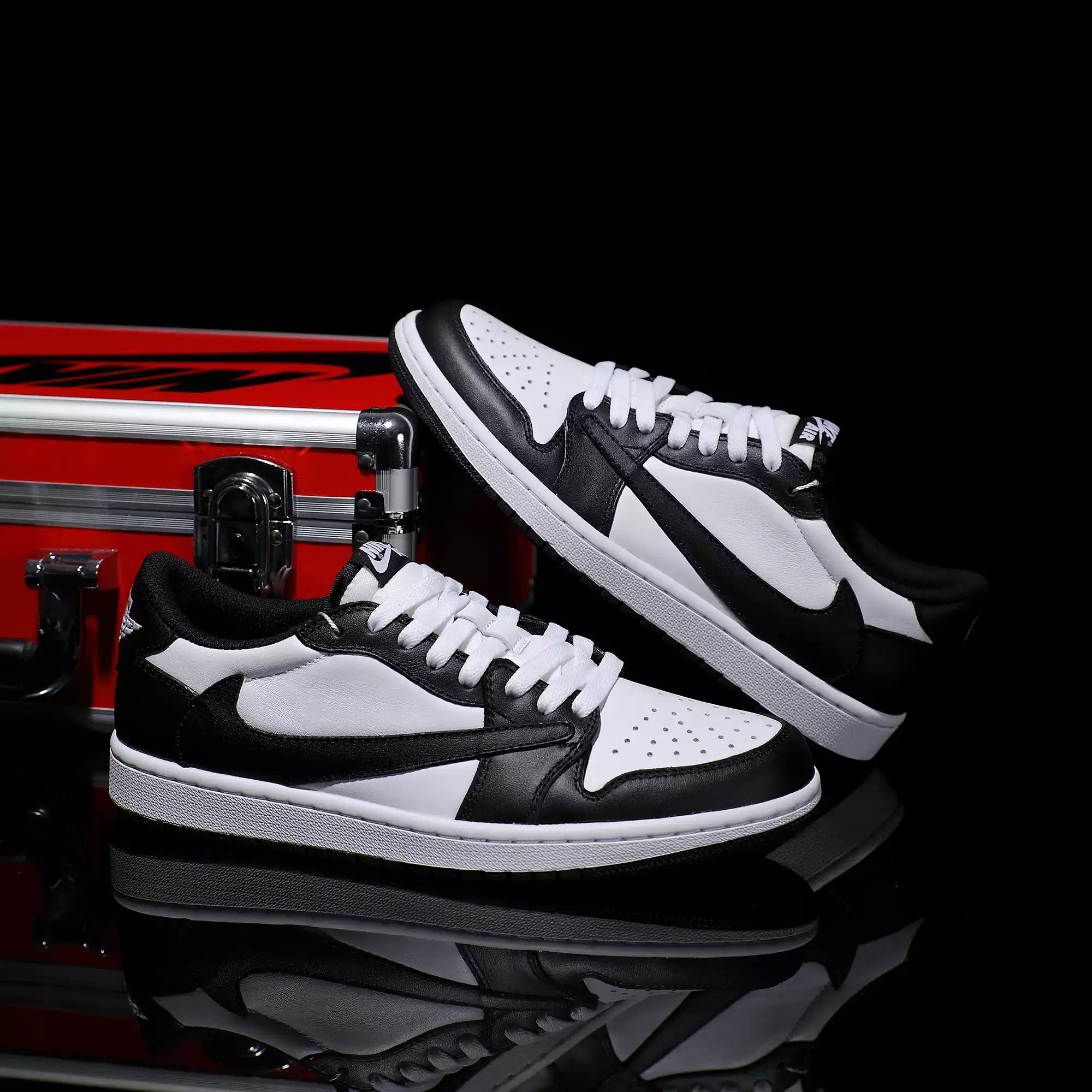 [Custom Panda White Black - Reverse Hook] Air Jordan Low - Top Skateboarding Shoes Unisex