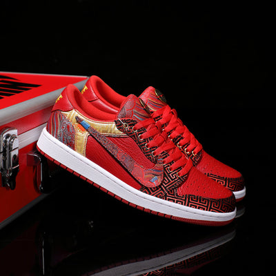 [Custom Red and White - Embroidered Style] Air Jordan Low - Top Skateboarding Shoes Unisex