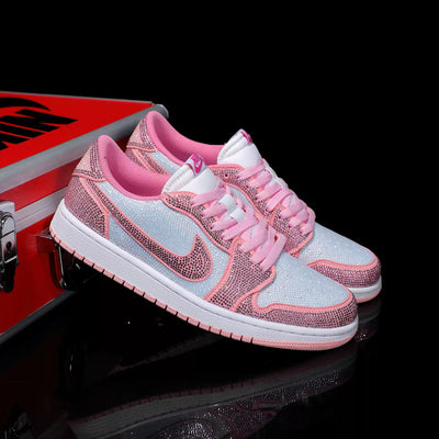 [Custom Pinkish-White Full Diamond] Air Jordan Low - Top Skateboarding Shoes Unisex