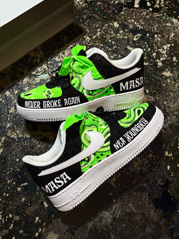 [Custom YB MASA] Air Force 1 Low - Top Unisex Skateboarding Shoes Black/Green