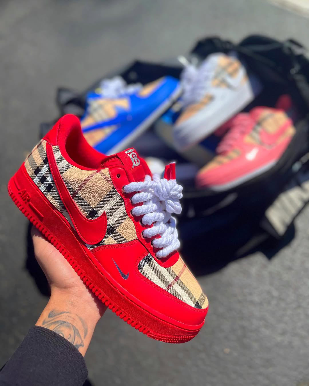 [Customized Tahitian] Air Force 1 Shoes Unisex Hand Painted Pink/White/Red/Blue