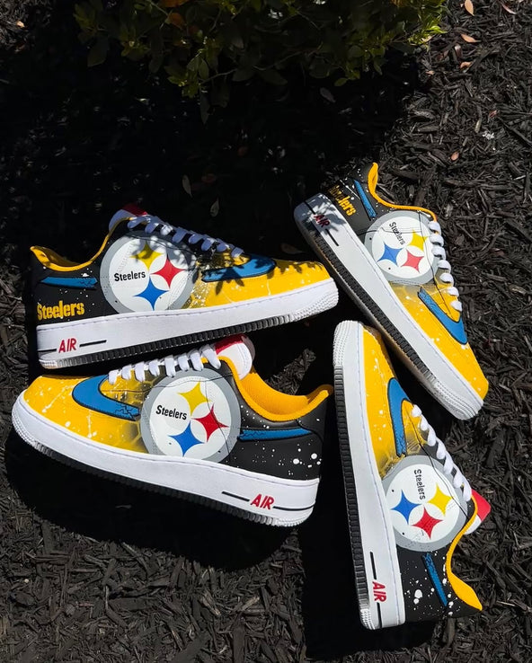 [Customized Steelers] Air Force 1 Low-top Shoes Hand-drawn Unisex Faded Color Black/Yellow