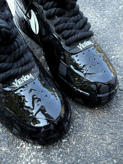[Custom Venom - Patent Leather] Air Force 1 Low - Top Unisex Skateboarding Shoes Black