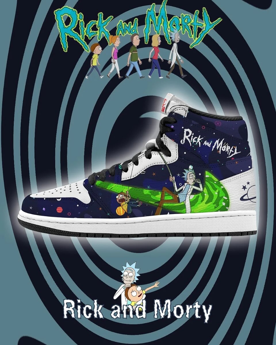 [Custom Rick and Morty] Air Jordan High - Top Skateboarding Shoes Unisex Blue