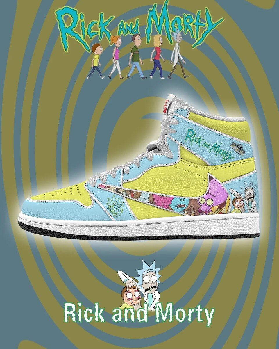 [Custom Rick and Morty] Air Jordan High - Top Skateboarding Shoes Unisex Blue/Green