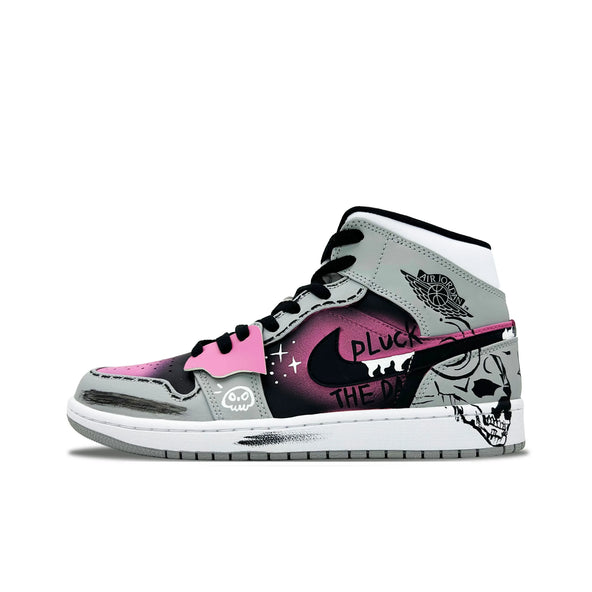 [Custom Shadow of the Night] Air Jordan 1 High Top Unisex Skateboarding Shoes Gray/Pink
