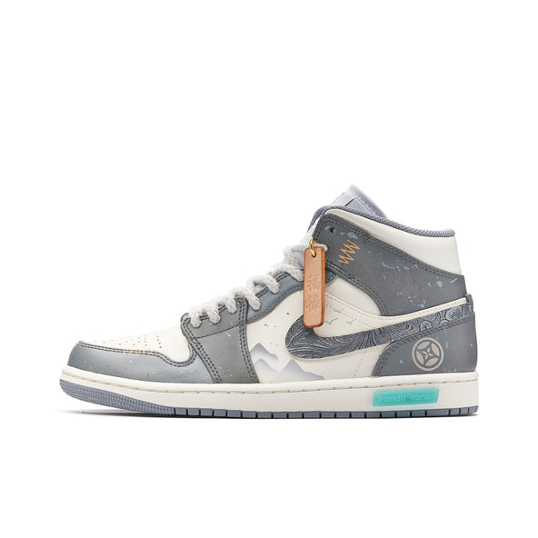 [Custom Good Fortune Arrives - CNY Limited Edition] Air Jordan 1 Mid Top Unisex Skateboarding Shoes Gray