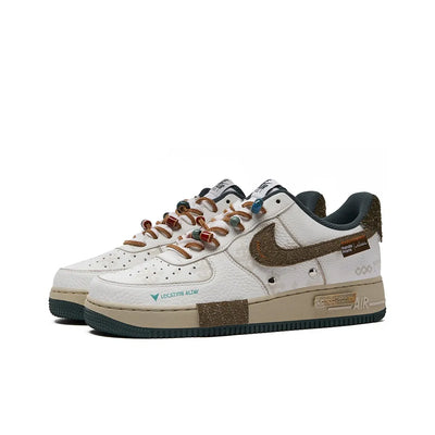 [Customized CloudStride] Air Force 1 Shoes Unisex White/Brown/Green