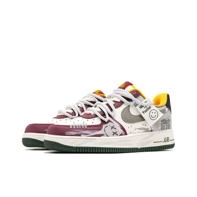 [Customized Smile Face Graffiti] Air Force 1 Shoes Unisex Red/Grey