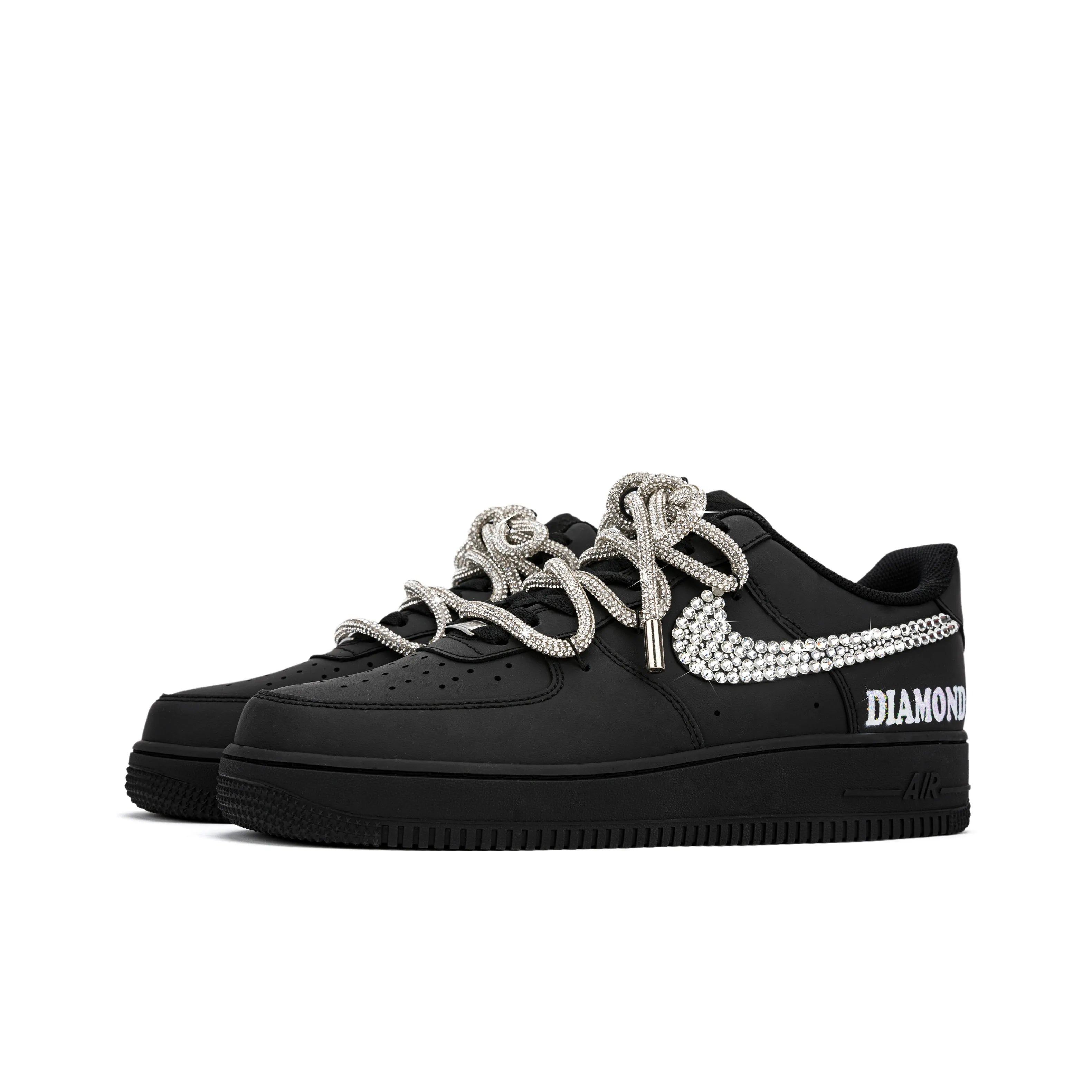 [Customized Diamond Alliance] Air Force 1 Low-top Shoes Unisex Blcak With Diamond Decoration