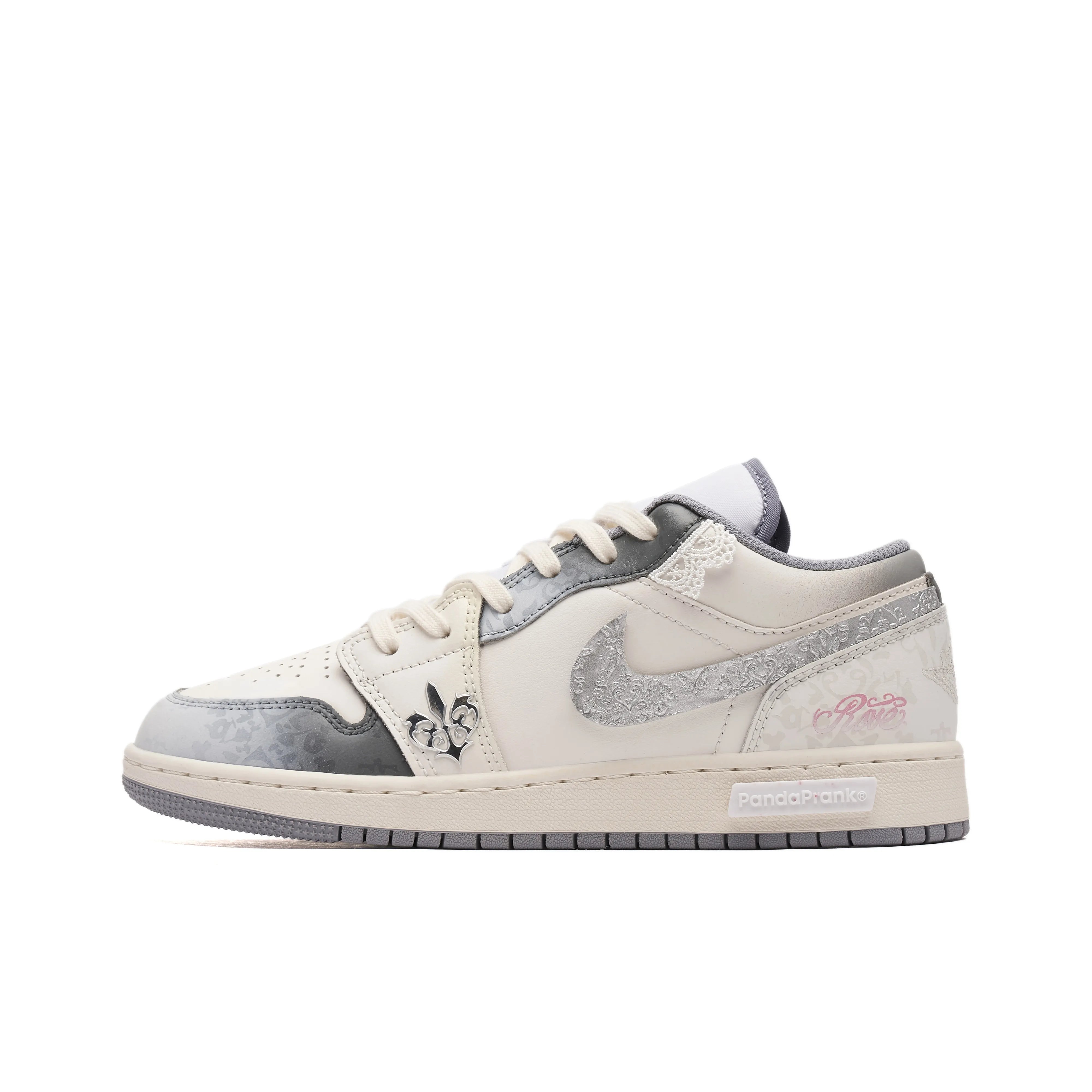 [Custom Flower of Fortitude] Air Jordan Low - Top Skateboarding Shoes Unisex White/Gray