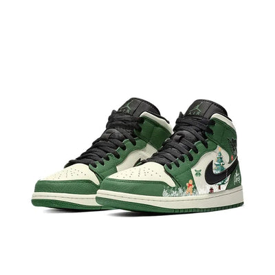 [Custom Iced Evergreenl] Air Jordan 1 Mid Top Men's Skateboarding Shoes Green
