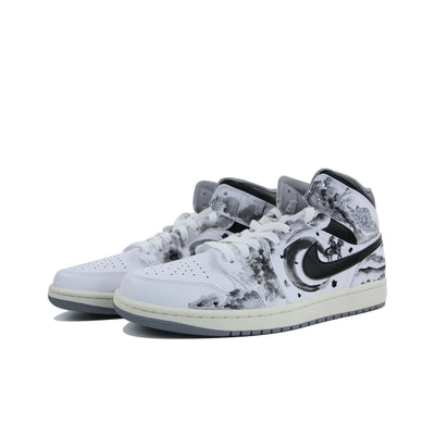 [Custom Knights Errant] Air Jordan 1 Mid - Top Skateboarding Shoes Unisex White/Black
