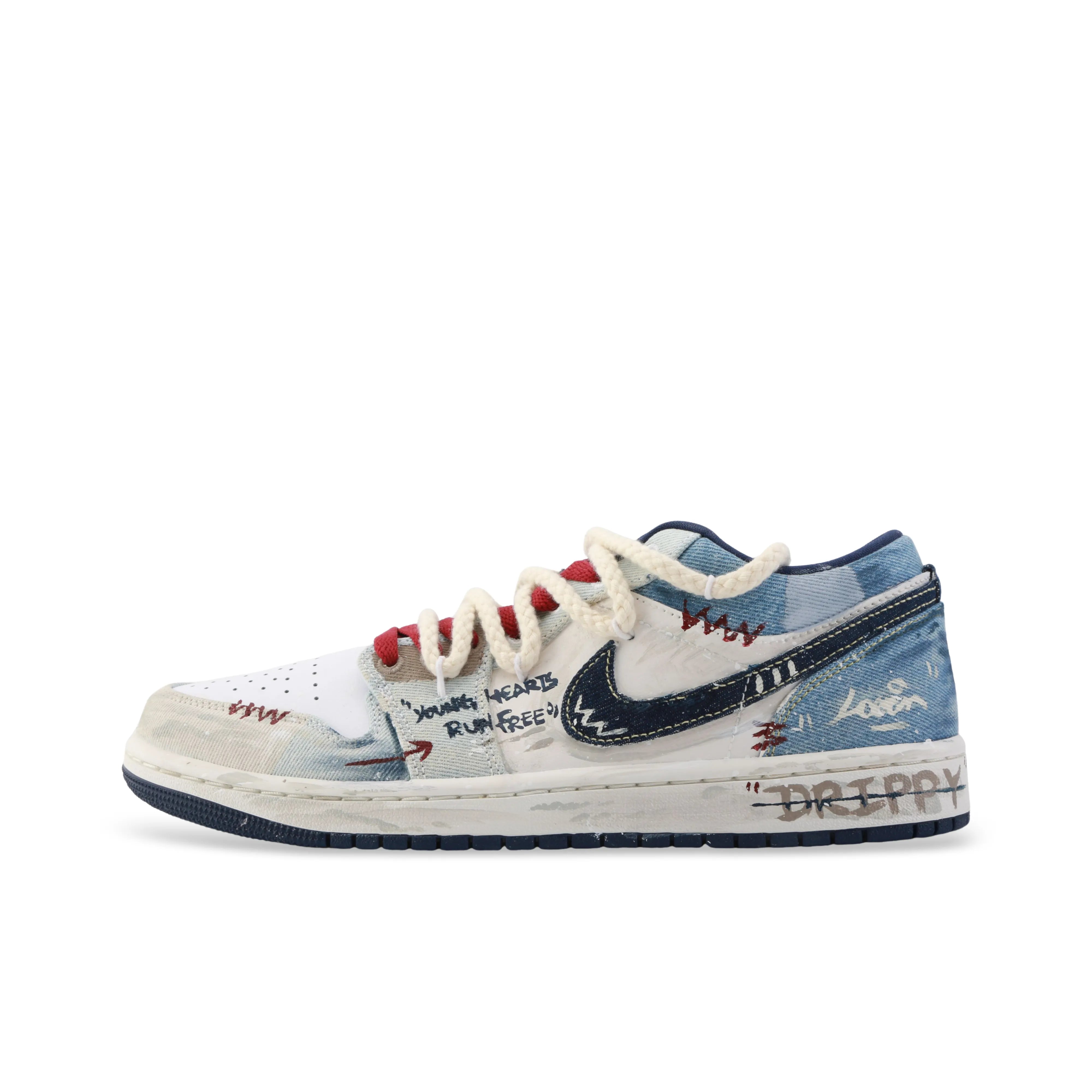 [Custom Western Cowboy]Air Jordan 1 Low Unisex Denim Style Blue