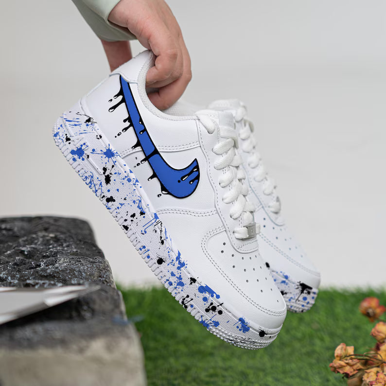 [Customized Black Drips] Air Force 1 Shoes Unisex Hand Painted/Splash Shoes Pink/Blue/Red/Purple
