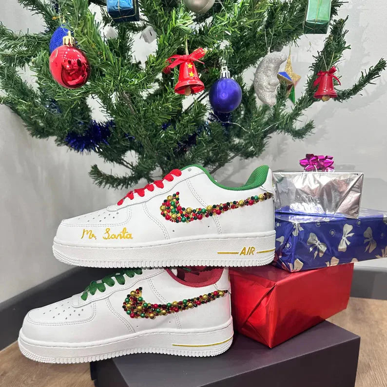 [Customized Rhinestone Christmas Shoes] Air Force 1 Low-top Shoes Unisex Sneakers Unique Christmas Gift
