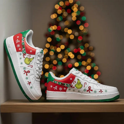 [Customized Grinch Christmas Tree] Air Force 1 Low-top Shoes Unisex Hand-Painted Sneakers