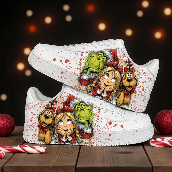 [Customized The Grinch] Air Force 1 Low-top Shoes Unisex Hand-Painted Sneakers