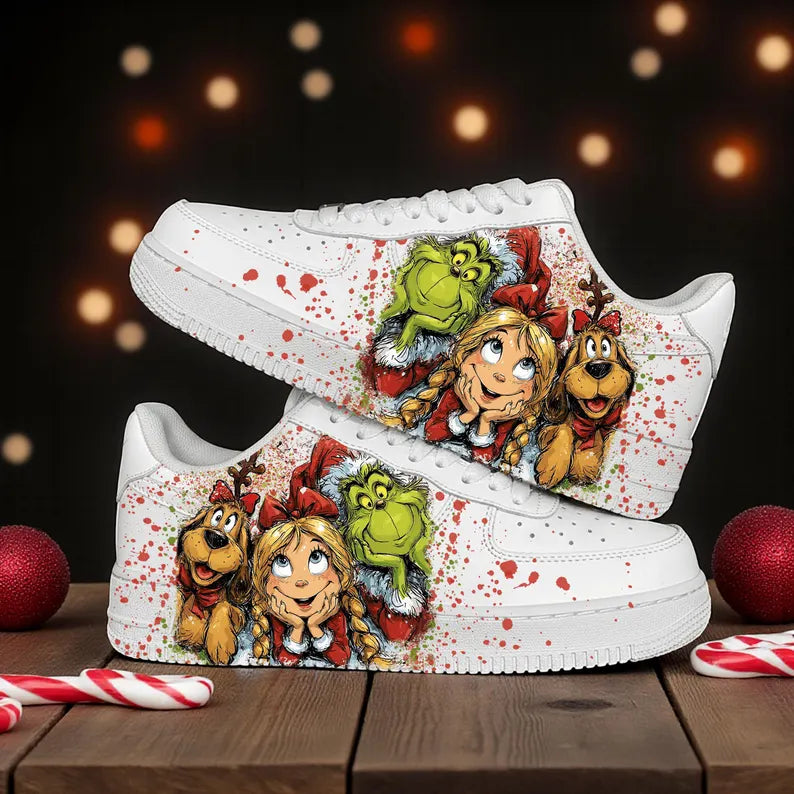 [Customized The Grinch] Air Force 1 Low-top Shoes Unisex Hand-Painted Sneakers