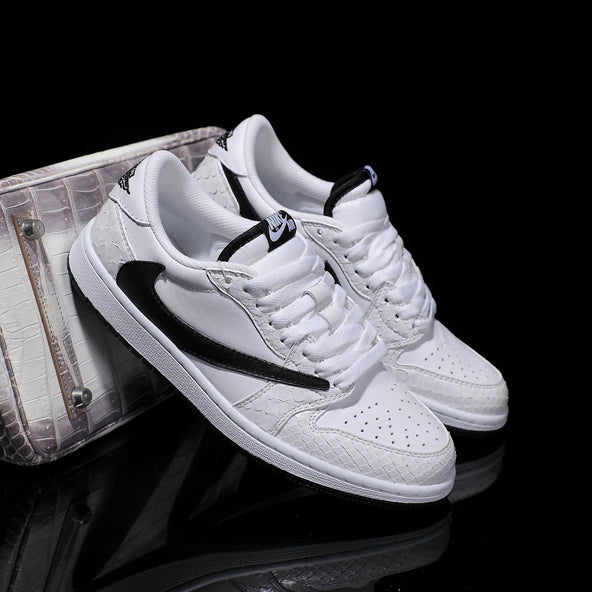 [Custom Black and White - Backwards Swoosh Python Pattern] Air Jordan Low - Top Skateboarding Shoes Unisex