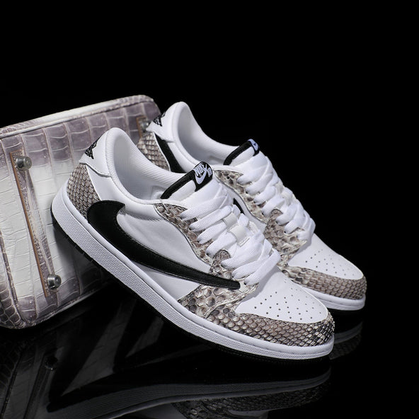 [Custom Natural-Colored Python Pattern] Air Jordan 1 Low - Top Skateboarding Shoes Unisex
