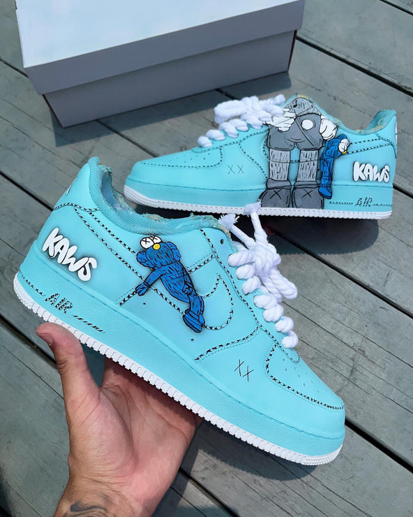 [Customized AF1×KAWS] Air Force 1 Graffiti Distressed Shoes Unisex Cyan/Red/Purple/Pink/Green