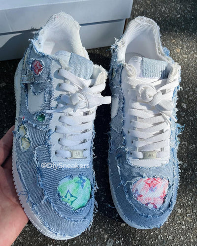 [Customized Denim Style x Hand-drawn - Deconstructed Denim ] Air Force 1 Low-top Unisex
