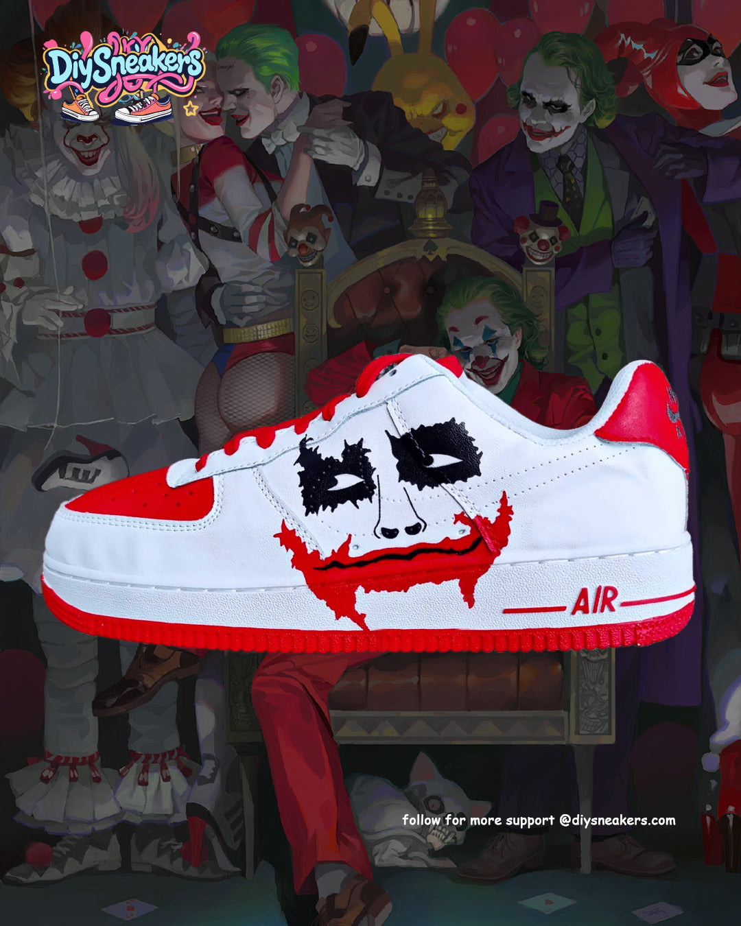 [Customized Joker Hand-painted] Air Force 1 Low-top Shoes Unisex White/Red
