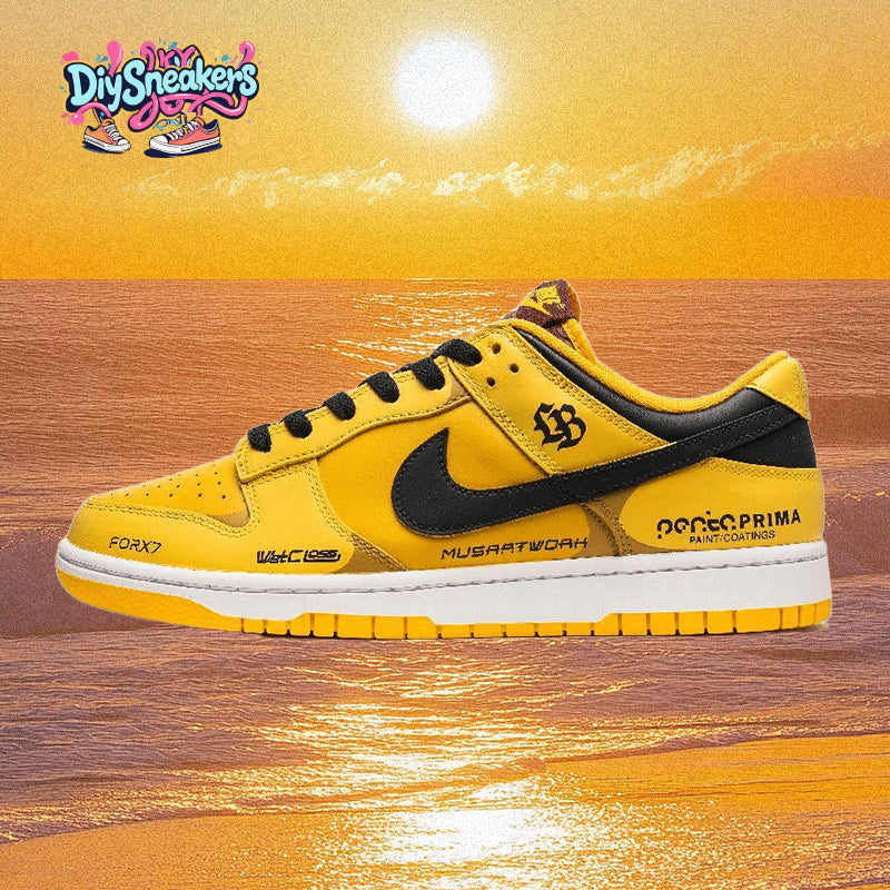 [Custom Dazzling radiance]  Dunk Skateboarding Shoes Men Low-top Yellow/black