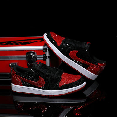 [Custom Black and Red Full Diamond] Air Jordan Low - Top Skateboarding Shoes Unisex