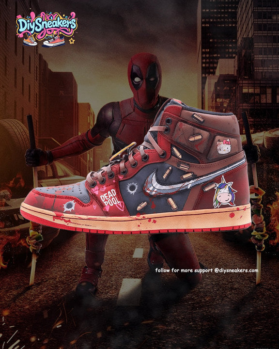 [Customized Deadpool] Air Jordan 1 High Top Shoes Hand-drawn Unisex