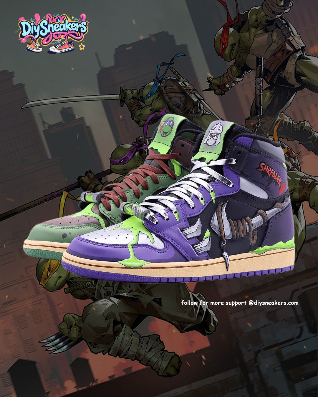 [Custom TMNT x Super Shredder] Air Jordan 1 High Top Unisex Skateboarding Shoes