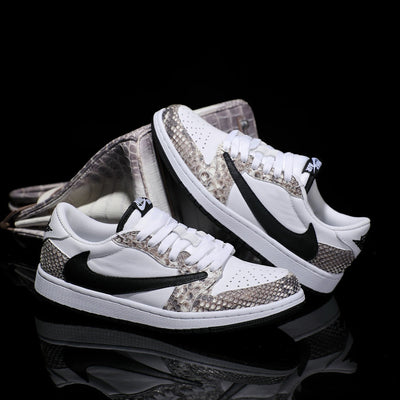[Custom Natural-Colored Python Pattern] Air Jordan 1 Low - Top Skateboarding Shoes Unisex