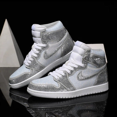 [Custom Silver- Full Diamond] Air Jordan High - Top Skateboarding Shoes Unisex