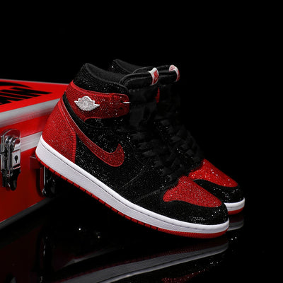[Custom Red and Black - Full Diamond] Air Jordan High - Top Skateboarding Shoes Unisex