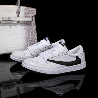 [Custom Black and White - Backwards Swoosh Python Pattern] Air Jordan Low - Top Skateboarding Shoes Unisex